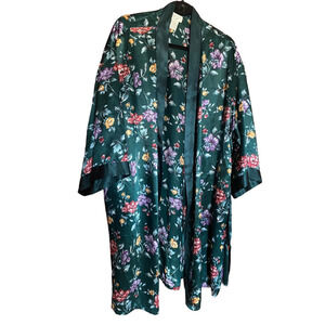 VINTAGE 80s Amanda Stewart XL Pockets Green Floral Robe